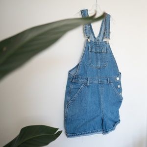 TOPSHOP Blue Moto Cropped Denim Shorts Overalls